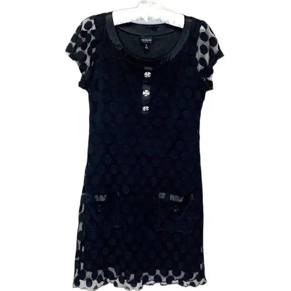 Enfocus Studio Black Sheer Circle Pattern Short Sleeve Mini Shift Dress Size 8 - Picture 2 of 14